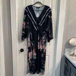 Suzanne Betro Blue Pink Boho Wrap Dress with V-Neck